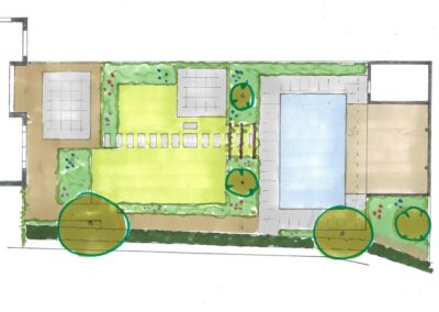 Tuinontwerp met zwembad poolhouse en pergola - ontwerptekening - tuinarchitect Woerden Montfoort Utrecht